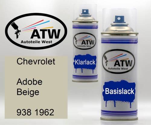 Chevrolet, Adobe Beige, 938 1962: 400ml Sprühdose + 400ml Klarlack - Set, von ATW Autoteile West.